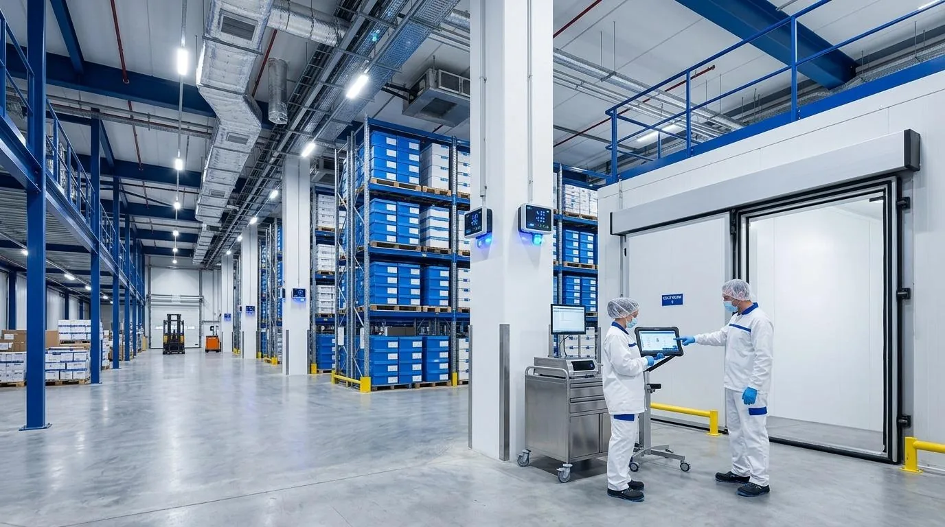 Temperature-controlled pharmaceutical warehouse with cold room