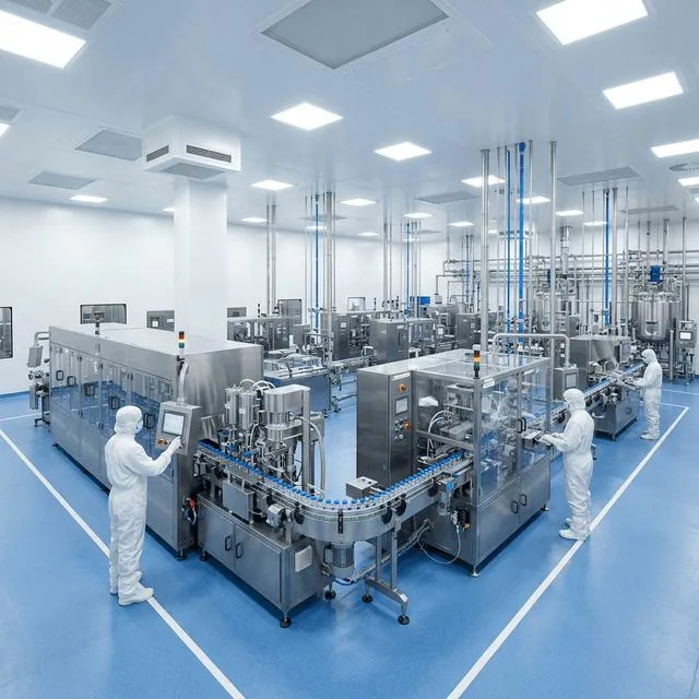 Pharmaceutical filling line in a cleanroom production hall